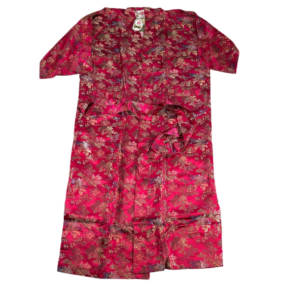 Vintage Peony Brand Shanghai China Floral Asian Robe Dress Size 42 Rayon NWT NEW